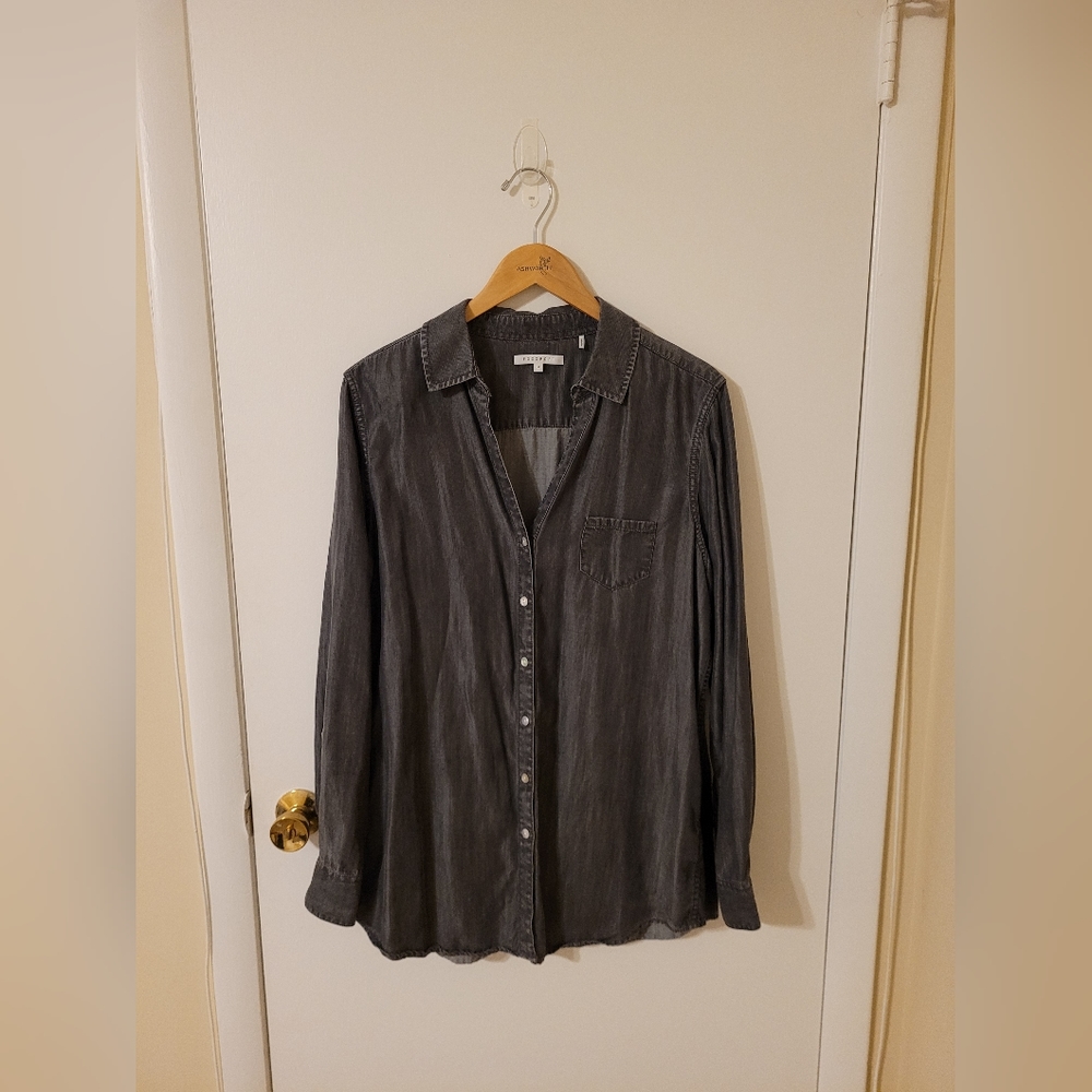 Foxcroft Tencel Metallic Grey Button Up